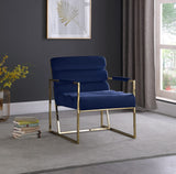 Wayne Velvet Accent Chair with Gold Iron Frame and Deep Channel Tufting for Contemporary Comfort