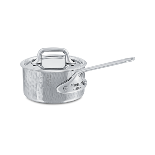 Mauviel M'MINIS Hammered Sauce Pan With Stainless Steel Handle and Lid, 0.3-Quart