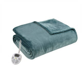 Heated Plush Electric Bedding Blanket, Teal Green