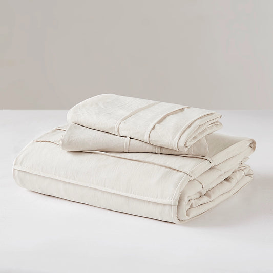 Grid Pattern Soft Washed Pleated Duvet Cover Set, Neutral