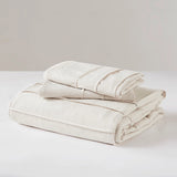 Grid Pattern Soft Washed Pleated Duvet Cover Set, Neutral