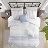 6 Piece Cotton Jacquard Oversized Comforter Set, White/Blue