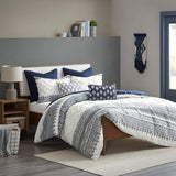 Tufted 3-Piece Comforter or Duvet Cover Set, Navy Blue