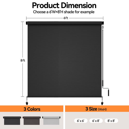 Outdoor Roller Shades For Patio, 6' W X 8' L