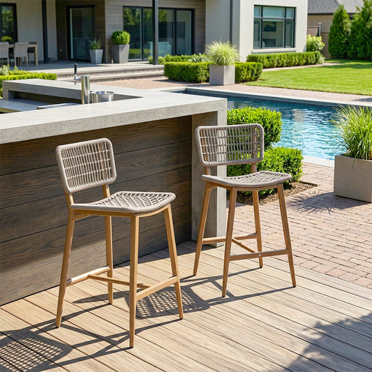 PURPLE LEAF Patio Counter Height Bar Stools Set of 2 Metal Bar Chairs with Back Wicker Woven Stools for Kitchen Island Pool Garden Outdoor Barstools