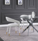 Destiny Contemporary Dining Chair in Cream Boucle Fabric with Elegant Gold Tipped Legs and Comfort