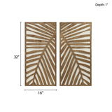 Carved Palm Leaves Tropical 2-Piece Wood Wall Art Home Decor