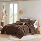 7 Piece Micro Corduroy Comforter Set, Brown