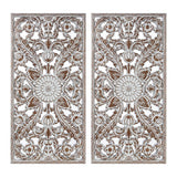 2-Piece Distressed Carved Wood Wall Set, Antique Brown