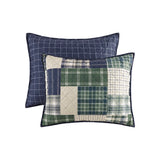 3 Piece Reversible Patchwork Printed Quilt Set, Green / Navy