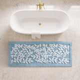 Leaf Cotton Tufted Anti-Skid Bath Rug, Blue