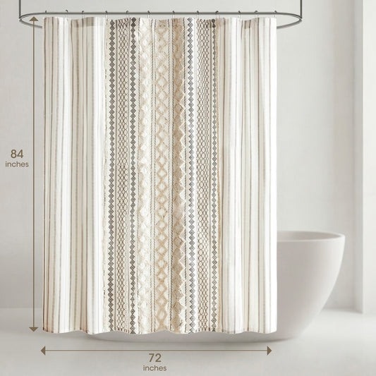Aztec Chenille Tufted Shower Curtain, Ivory