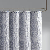 Silver Damask Medallion Jacquard Shower Curtain, Navy