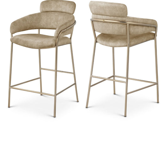 Yara Contemporary Counter Stool with Luxurious Velvet and Brushed Brass Finish for Stylish Seating