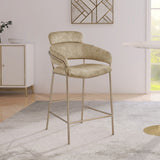 Yara Contemporary Counter Stool with Luxurious Velvet and Brushed Brass Finish for Stylish Seating