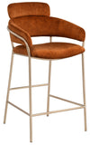 Yara Contemporary Counter Stool with Luxurious Velvet and Brushed Brass Finish for Stylish Seating