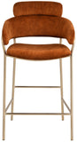 Yara Contemporary Counter Stool with Luxurious Velvet and Brushed Brass Finish for Stylish Seating