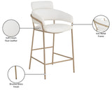 Yara Soft Cream Faux Leather Counter Stool with Brushed Brass Finish for Stylish Contemporary Decor