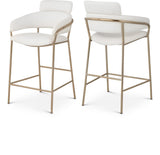 Yara Soft Cream Faux Leather Counter Stool with Brushed Brass Finish for Stylish Contemporary Decor