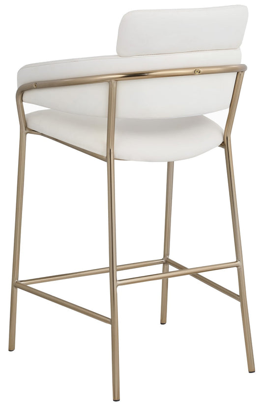 Yara Soft Cream Faux Leather Counter Stool with Brushed Brass Finish for Stylish Contemporary Decor