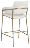 Yara Soft Cream Faux Leather Counter Stool with Brushed Brass Finish for Stylish Contemporary Decor