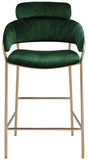Yara Contemporary Counter Stool with Luxurious Velvet and Brushed Brass Finish for Stylish Seating