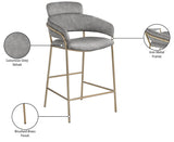 Yara Contemporary Counter Stool with Luxurious Velvet and Brushed Brass Finish for Stylish Seating