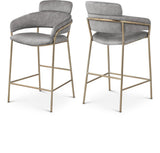 Yara Contemporary Counter Stool with Luxurious Velvet and Brushed Brass Finish for Stylish Seating
