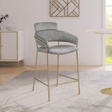 Yara Contemporary Counter Stool with Luxurious Velvet and Brushed Brass Finish for Stylish Seating