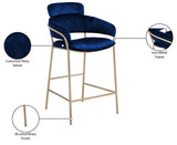 Yara Contemporary Counter Stool with Luxurious Velvet and Brushed Brass Finish for Stylish Seating