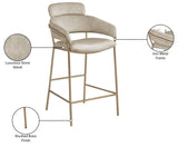 Yara Contemporary Counter Stool with Luxurious Velvet and Brushed Brass Finish for Stylish Seating
