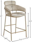Yara Contemporary Counter Stool with Luxurious Velvet and Brushed Brass Finish for Stylish Seating