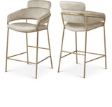 Yara Contemporary Counter Stool with Luxurious Velvet and Brushed Brass Finish for Stylish Seating