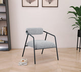 Carly Boucle Fabric Accent Chair – Modern Midcentury Design with Matte Black Frame & Bold Lines