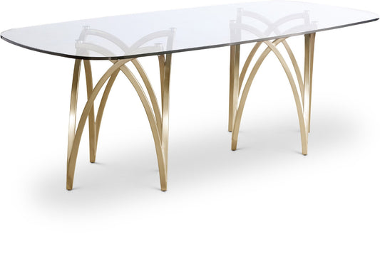 Madelyn Glass Dining Table with Brushed Brass Finish and Sturdy Iron Frame for Modern Elegance
