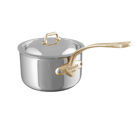 Mauviel M'COOK B 5-Ply Sauce Pan With Lid, Brass Handles