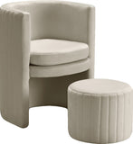Selena Velvet Contemporary Accent Chair and Ottoman Set - Chic Barrel Design with Tufted Elegance
