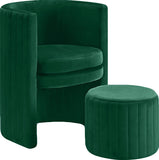 Selena Velvet Contemporary Accent Chair and Ottoman Set - Chic Barrel Design with Tufted Elegance