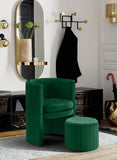 Selena Velvet Contemporary Accent Chair and Ottoman Set - Chic Barrel Design with Tufted Elegance