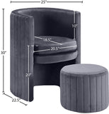 Selena Velvet Contemporary Accent Chair and Ottoman Set - Chic Barrel Design with Tufted Elegance