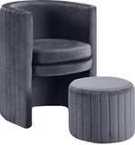 Selena Velvet Contemporary Accent Chair and Ottoman Set - Chic Barrel Design with Tufted Elegance