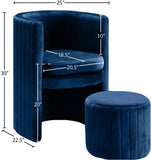 Selena Velvet Contemporary Accent Chair and Ottoman Set - Chic Barrel Design with Tufted Elegance