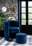 Selena Velvet Contemporary Accent Chair and Ottoman Set - Chic Barrel Design with Tufted Elegance