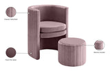 Selena Velvet Contemporary Accent Chair and Ottoman Set - Chic Barrel Design with Tufted Elegance