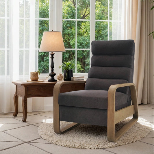 Mid-Century Wood Framed Push Back Recliner, Grey*