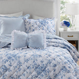 Vintage Inspired Floral Microfiber Quilt Set, Blue