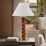 Twisted Faux Wood Table Lamp with Usb-C Port, Brown