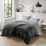 300GSM Fluffy Ribbed Plush Comforter Set,Grey Ombre