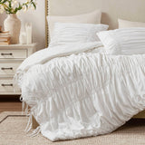 Ruched Design Delicate Bow Ties Comforter Set, White