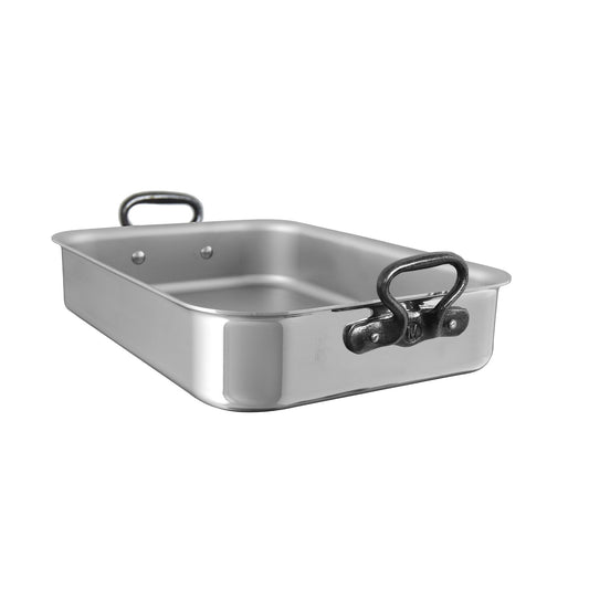 Mauviel Stainless Steel Roasting Pan With Rack And Cast Iron Handles, 15.7-In